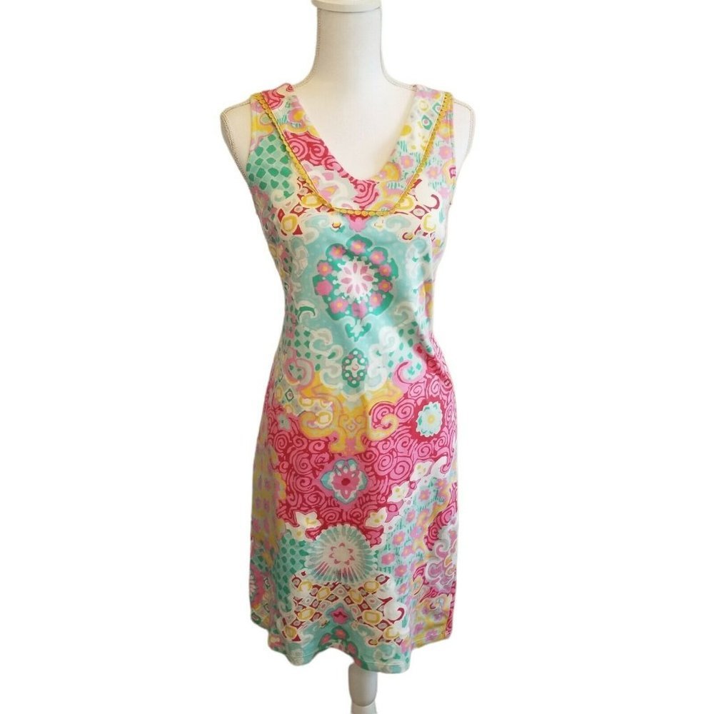 Talbots Size XS Sleeveless Colorful Spring Dress Knee Length Pink Blue